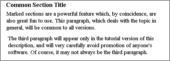 The third illustration shows the output of the file as it was keyed in in the first illustration. The Author/Editor paragraph has vanished and the third paragraph is now the second, eschewing mention of anyone's SGML software in particular.